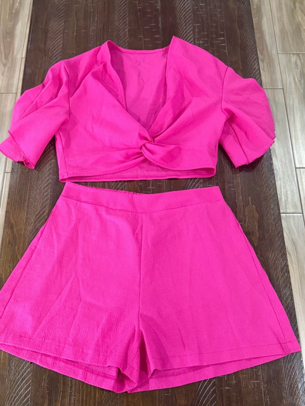 SHEIN Hot Pink Twisted Front Bermuda Short Set